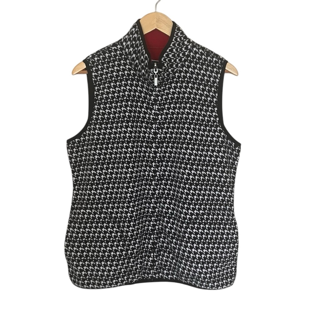 Karen Scott•Reversible Red Houndstooth Fleece Sport Vest